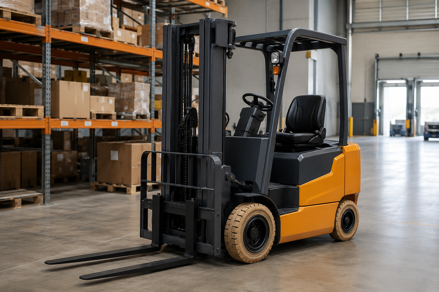 Lithium electric forklift in a modern warehouse for buyer guidance