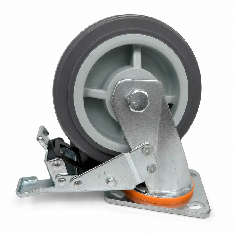 HaulPro 6x2 swivel caster with gray polyurethane wheel and brake