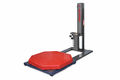 Mach 1 semi-automatic pallet stretch wrapper with raised octagonal red turntable and integrated floor scale platform
