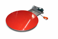 Mach 1 Rocket L semi-automatic stretch wrapper with 59-inch round red turntable and footswitch control top view