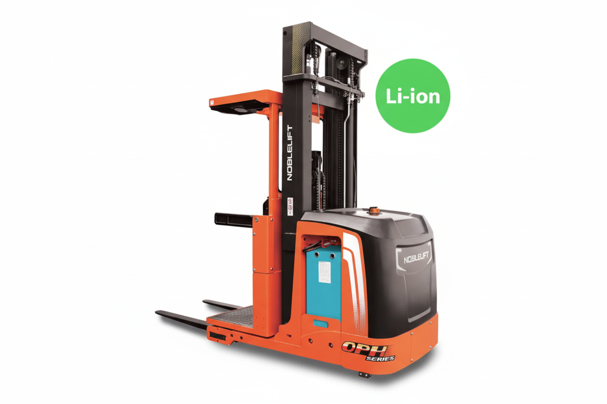 Noblelift OPH26 OPH26K Lithium Man-Up Order Picker in orange and black with Li-ion battery badge