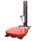 Mach 1 Rocket H semi-automatic stretch wrapper with 48-inch octagonal red turntable and film carriage mast front angle view