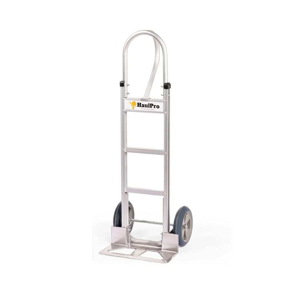 Aluminum vertical loop handle installed on hand truck front view
