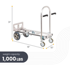 Junior convertible aluminum hand truck in horizontal platform cart mode