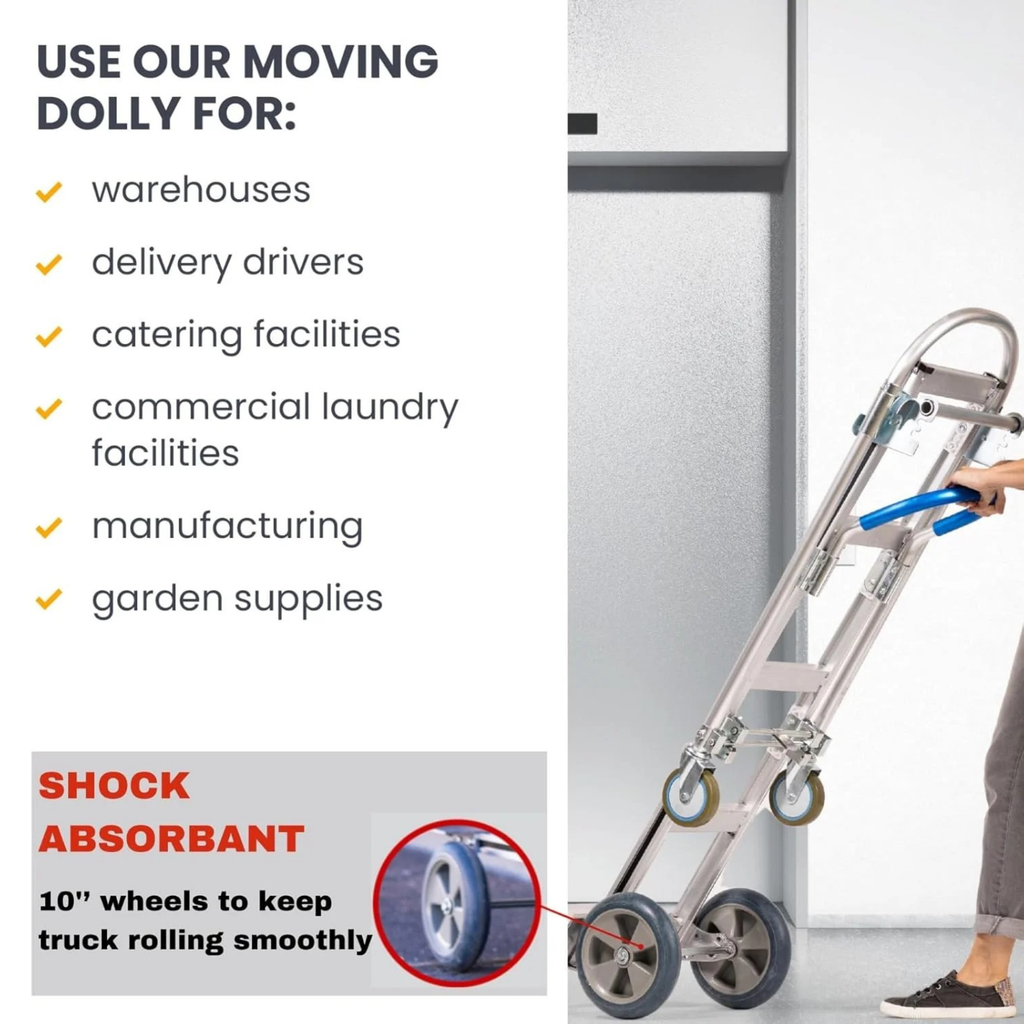 Senior convertible aluminum hand truck in use for residential moving