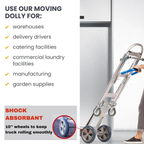 Senior convertible aluminum hand truck in use for residential moving