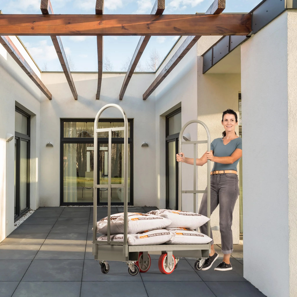 Steel U Boat platform cart 16 x 48 inch in warehouse use