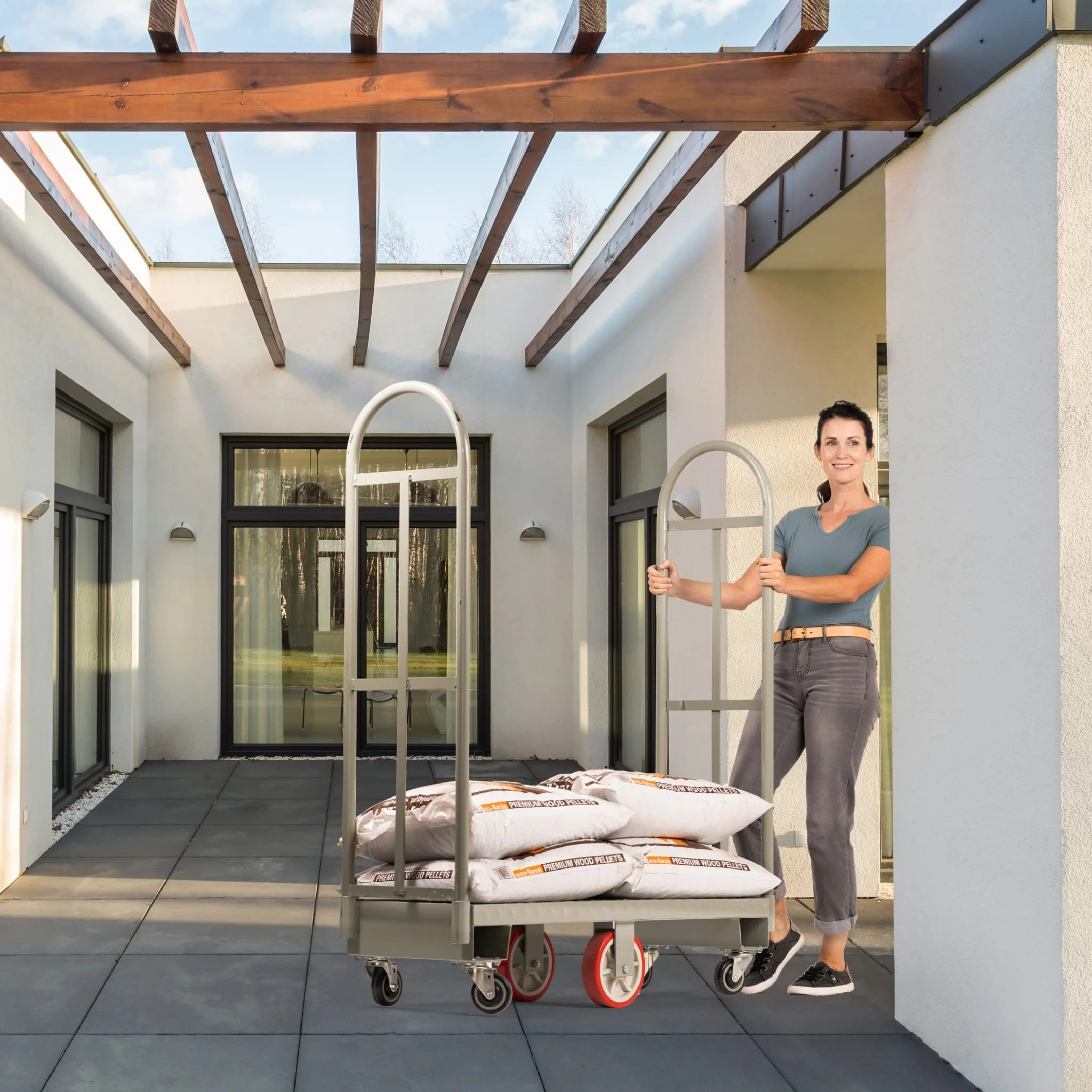 Steel U Boat platform cart 16 x 48 inch in warehouse use