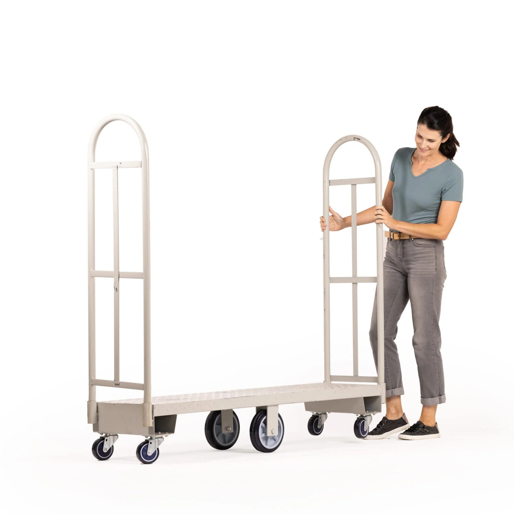 Steel U Boat platform cart 16 x 60 inch angled view