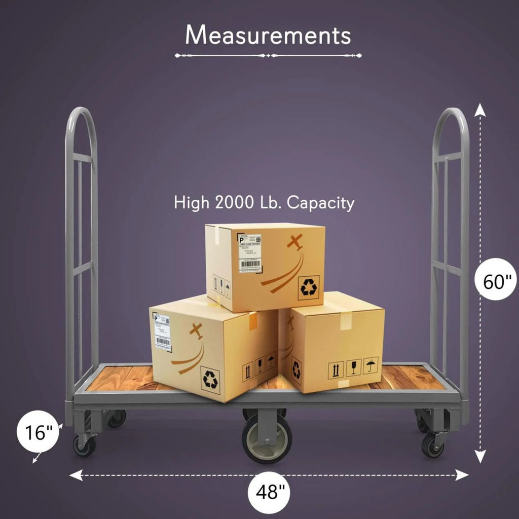 Wood U Boat platform cart 16 x 48 inch angled view with wood deck