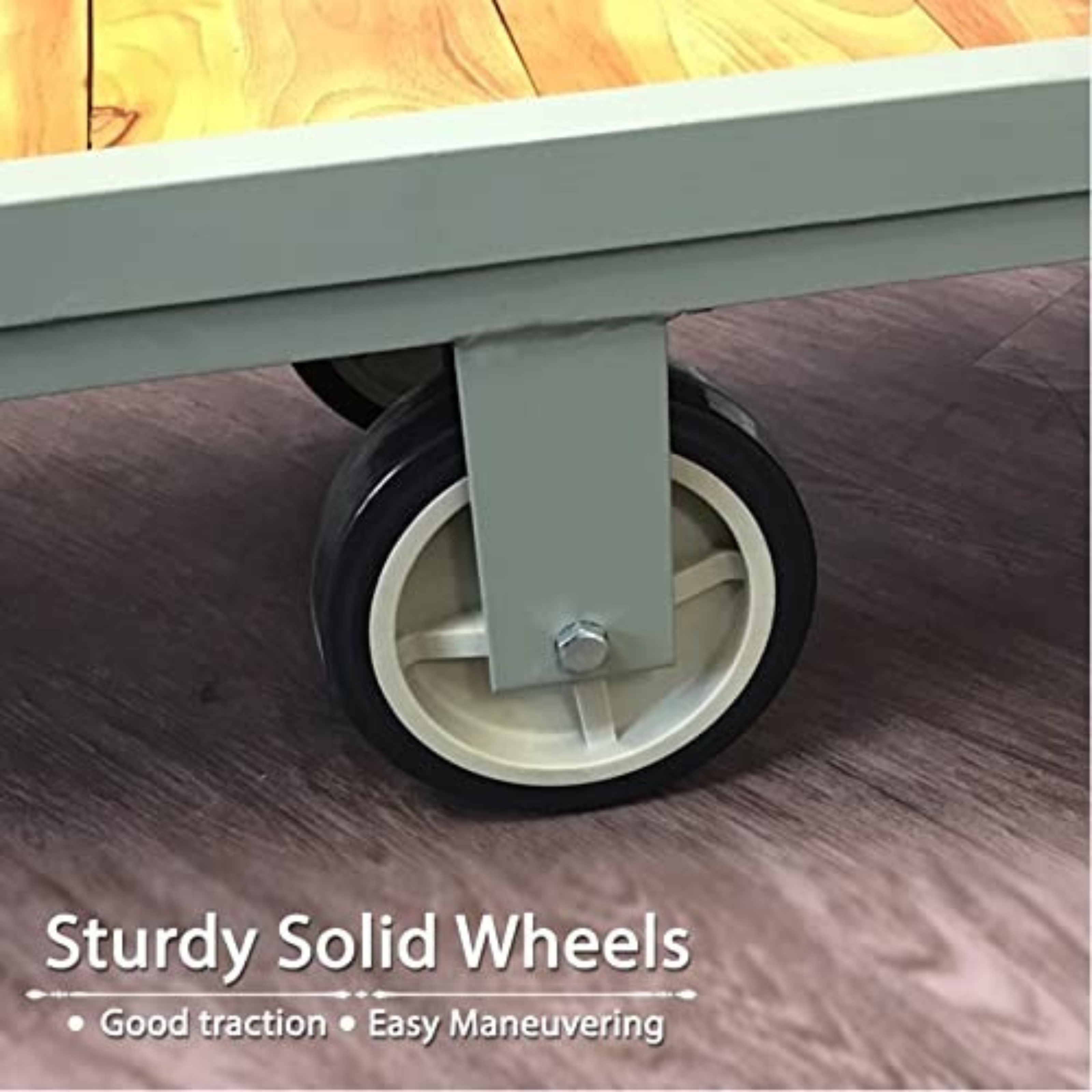 Wood U Boat platform cart 16 x 48 inch wood deck and steel frame detail