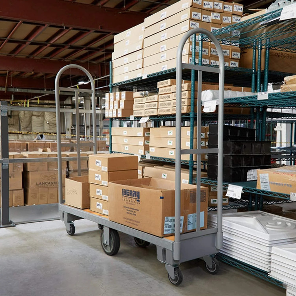 Wood U Boat platform cart 16 x 48 inch in warehouse use