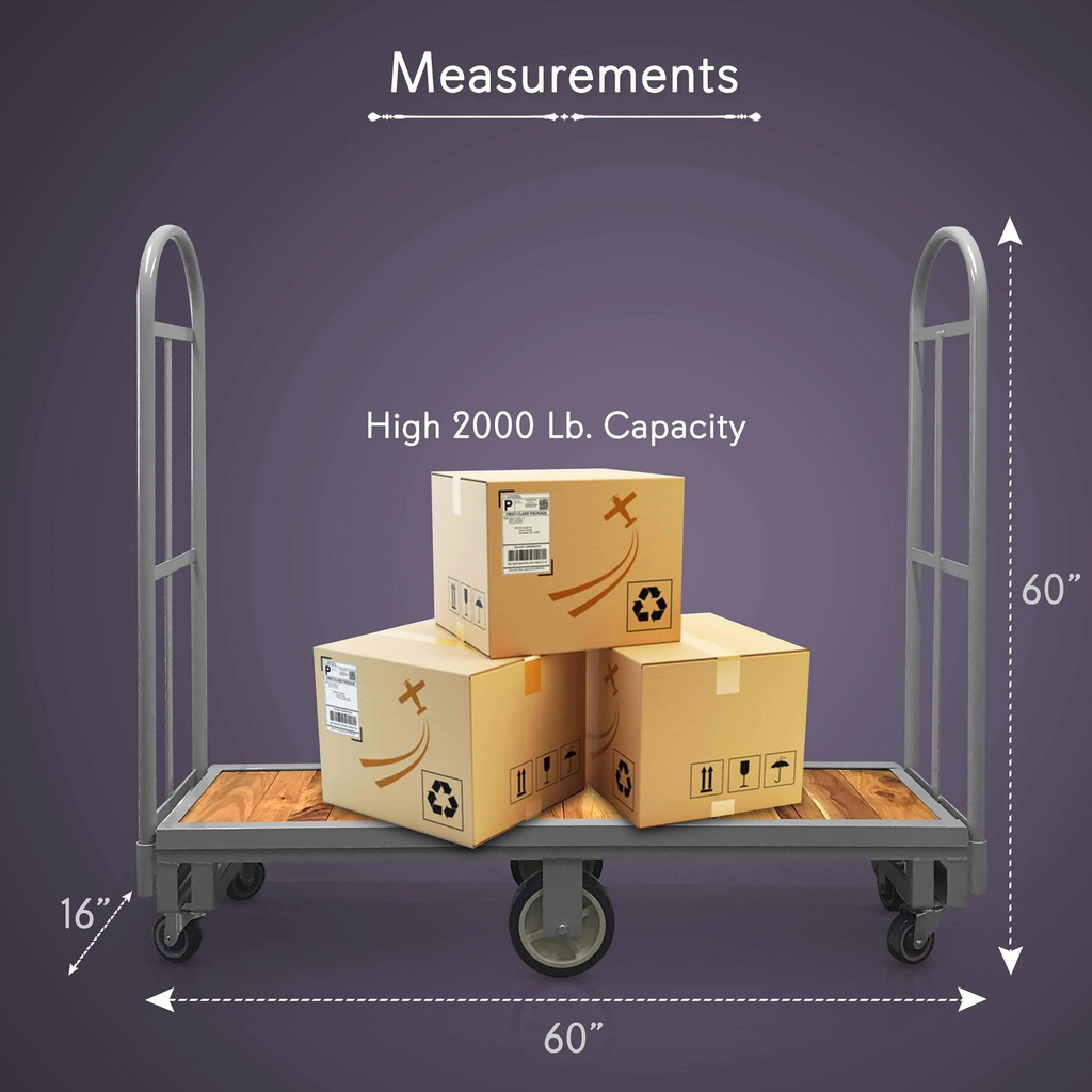 Wood U Boat platform cart 16 x 60 inch with measurements