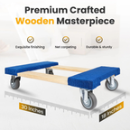 Wooden dolly swivel caster wheels close up detail