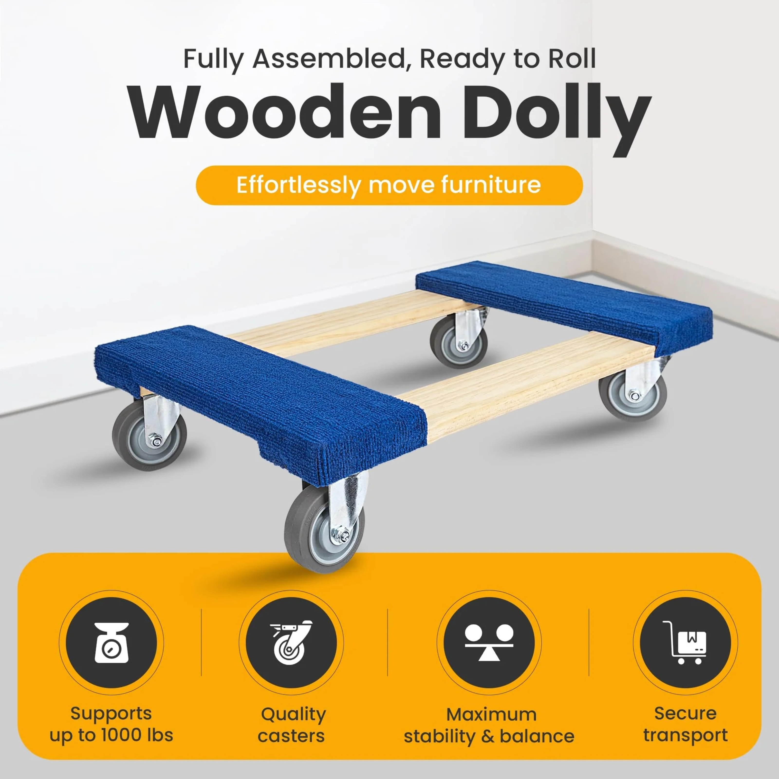 Wooden dolly carpeted top pads for protecting furniture surfaces